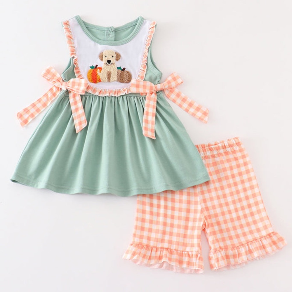Green pumpkin & Puppy ruffle Set